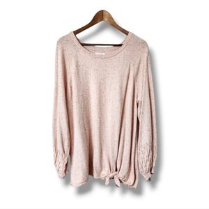 Lauren Conrad Peachy Pink Speckled Balloon Sleeve Tie Front Sweater | XXL